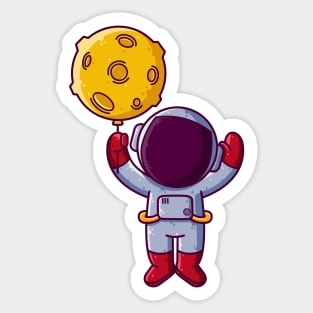 Cute Astronaut Flying with Moon Balloon Cartoon Sticker